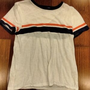 J. Crew Vintage Style White and Blue Short Sleeve Ringer Tee, Size Small